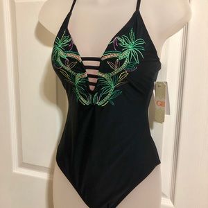 Gianni Bini Embroidered Palm Tree Swimsuit